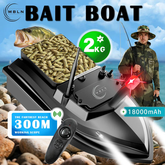MBLN Brand,RC Carp Fishing Bait Boat,Double Bait Hopper,2kg Bait Capacity, 300m Remote Control Range,Low Battery Warning