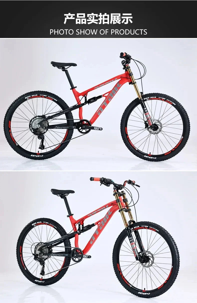 26 inch soft tail mountain bike  air pressure shock absorption outdoor bicycle 11-speed MTB oil brake downhill off-road racing