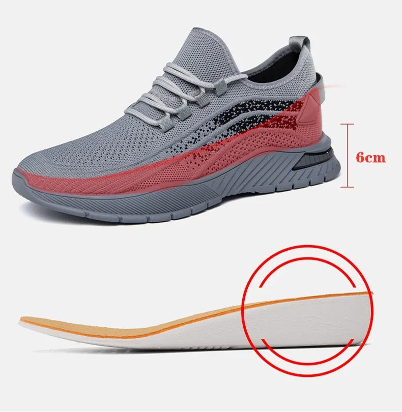 Summer Breathable Comfortable Elevator Sneakers Height Increase Shoes for Men Lift Insoles 7CM Hidden Heels Lift Sports Taller