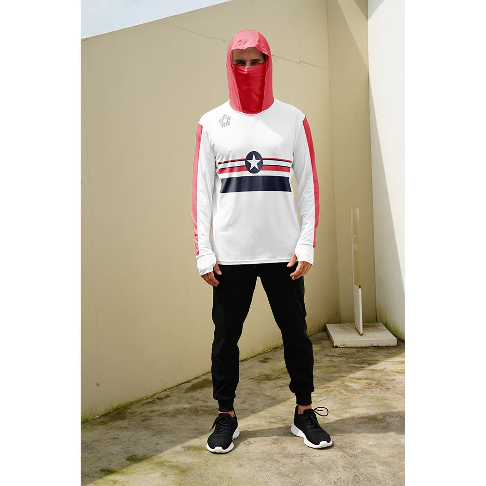 Men's casual hooded fishing suit with face mask quick drying long sleeved sun protection outdoor fishing hiking clothing