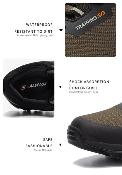 Baasploa New Man's Hiking Shoes Fashion Waterproof Male Outdoor Sneakers Comfortable Shoes Men Anti-Slip Wear-Resistant Footwear