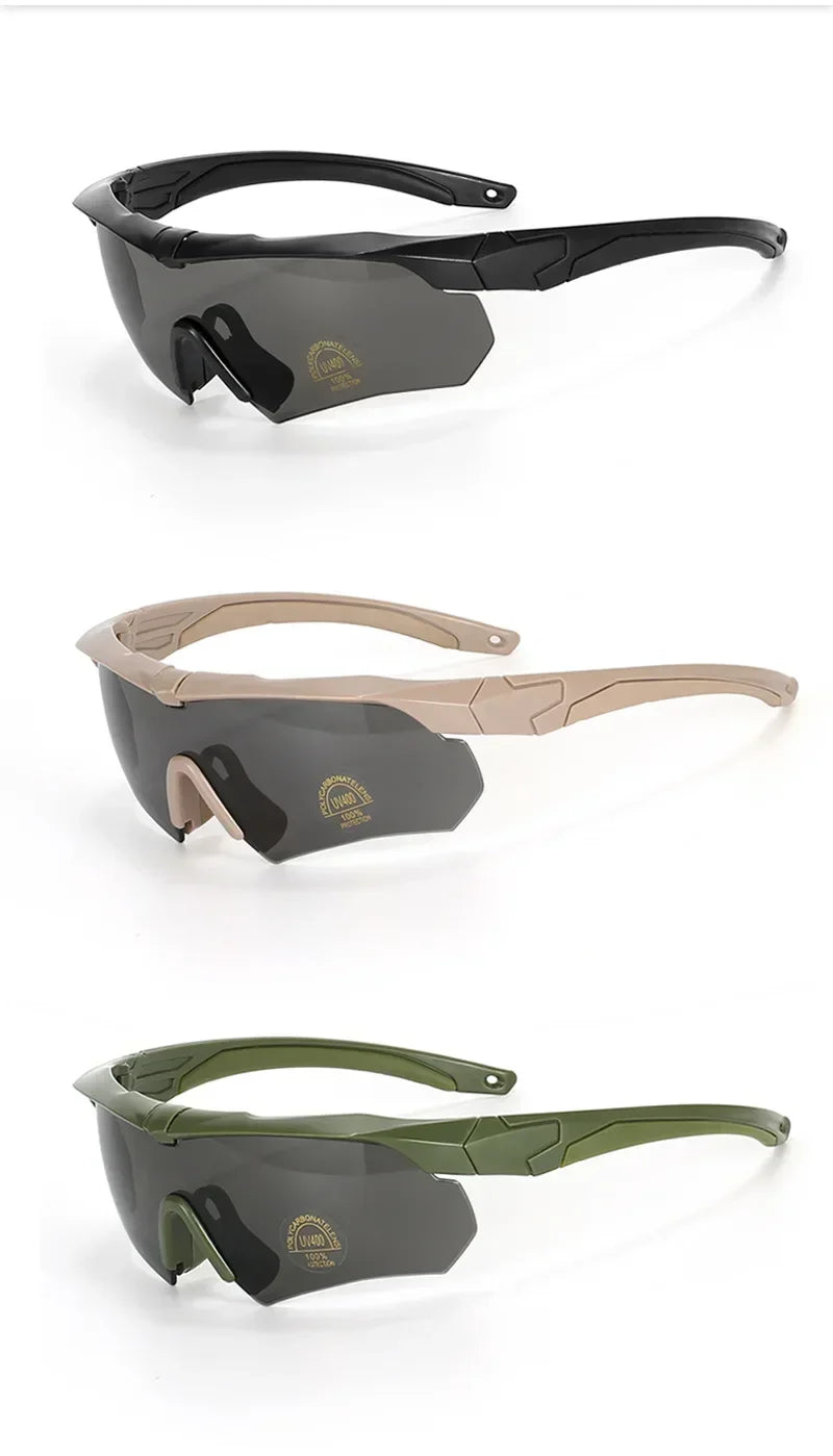HD 3 Lens Tactical Cycling Goggles CS Airsoft Windproof Army Shooting Polarized GlassesMotorcycle Cycling Outdoor Sport