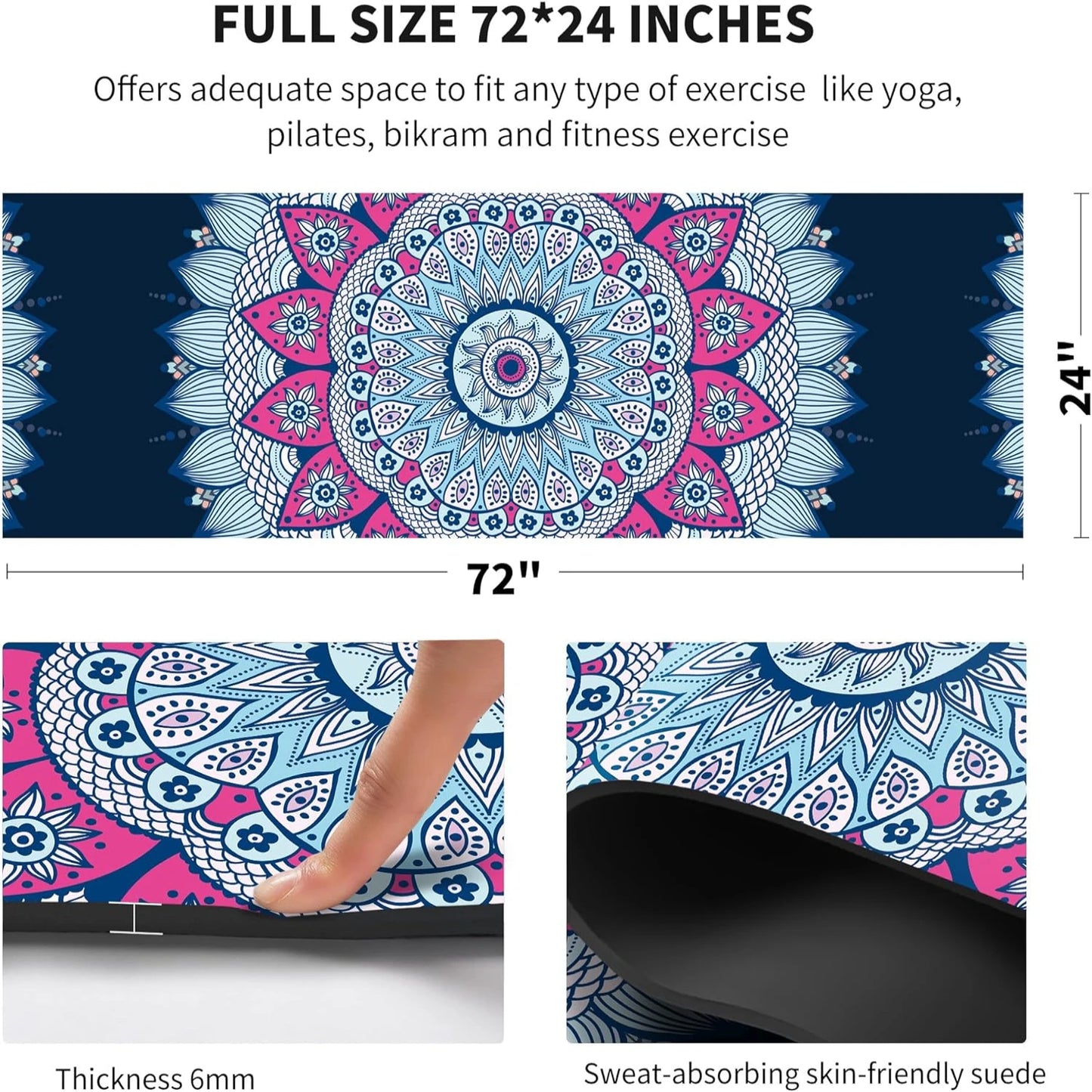 Ultimate Workout Mat - Beautiful Extra Thick TPE Yoga Mat with Non Slip Surface and Carrying Bag - 6MM Thick, 72"x24" Size - Ide