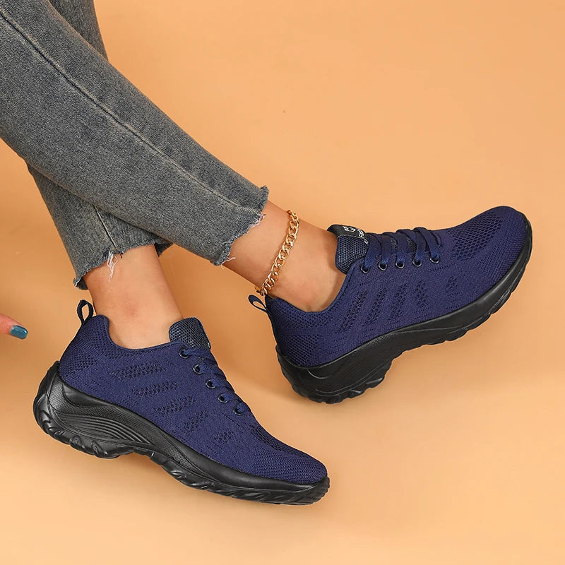 Women's New Single Shoe Platform Lace Up Jogging Mesh Outdoor Walking Designer Thick Soled Casual Sports Shoes Zapatos De Mujer