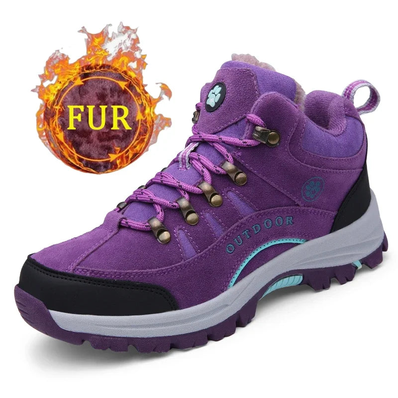 Unisex Winter Plush High Top Hiking Shoes Women Outdoor High Quality Keep Warm Snow Casual Sneakers Men Non-slip Trekking Boots