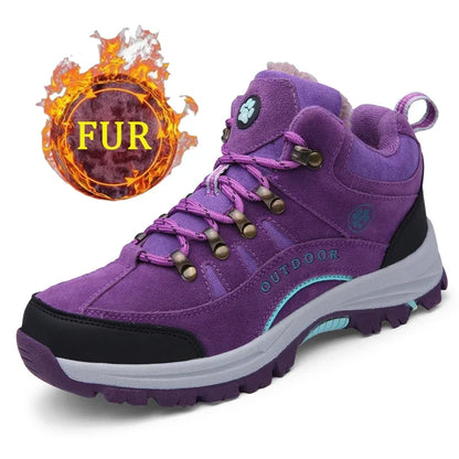 Unisex Winter Plush High Top Hiking Shoes Women Outdoor High Quality Keep Warm Snow Casual Sneakers Men Non-slip Trekking Boots