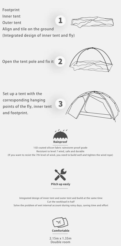 FLAME'S CREED TAIJI 2 15D Nylon Camping Ultralight Tent Outdoor 2 Persons 3/4 Season  Double Layer Camping  Hiking Tents