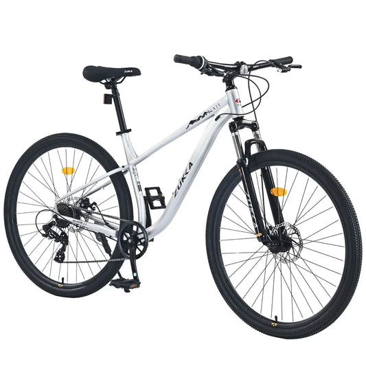29 Inch Mountain Bike for Adults Steel Frame Front Suspension 8 Speed Double Disc Brakes All Terrain Tires City Commuter Bicycle