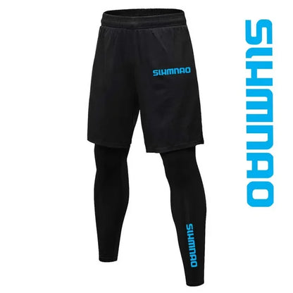 2025 Men's Outdoor Casual Quick Drying Fishing Pants, Cycling, Hiking, and Tight Elastic Two-piece Fitness Running Pants