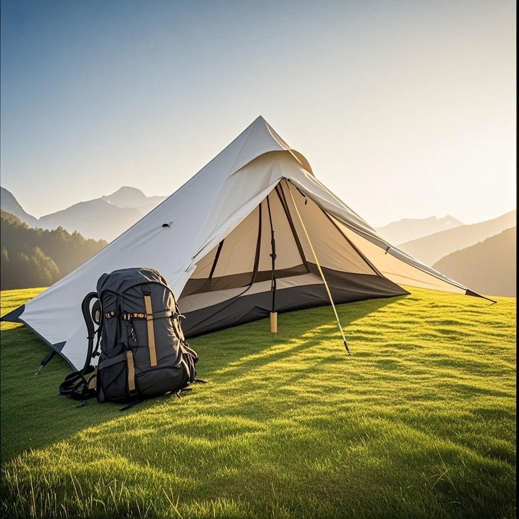 1-Person Ultralight Pyramid Tent - Without Poles, Waterproof PU4000, Mesh Layers for Backpacking & Mountain Hiking