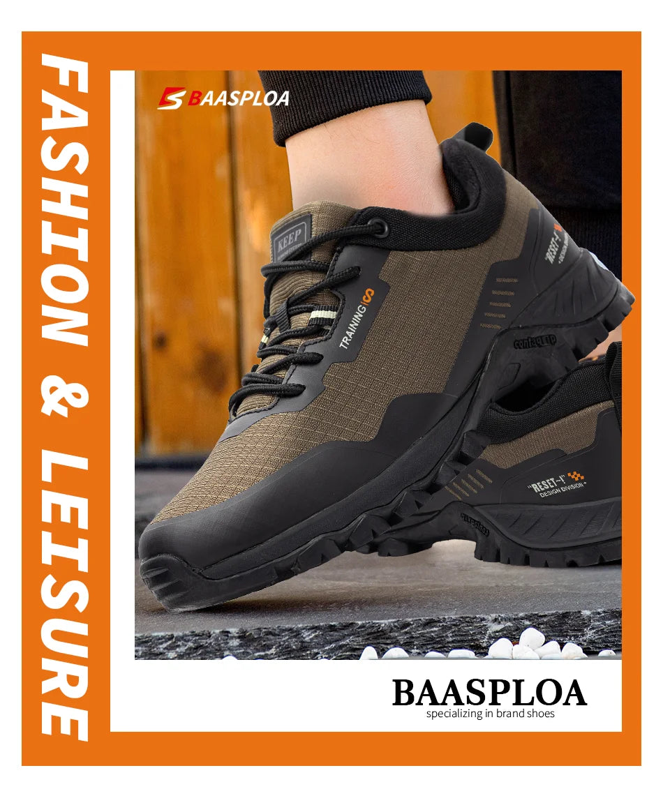 Baasploa New Man's Hiking Shoes Fashion Waterproof Male Outdoor Sneakers Comfortable Shoes Men Anti-Slip Wear-Resistant Footwear
