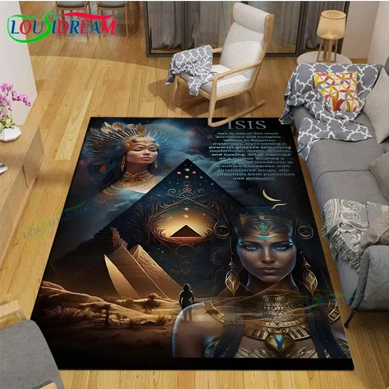 Egyptian Pharaoh- goddess-Runes Printed  Carpets Living Room Anti-Skid Area Rug Kids Bedroom Mats Yoga Mat Large Carpet Decor