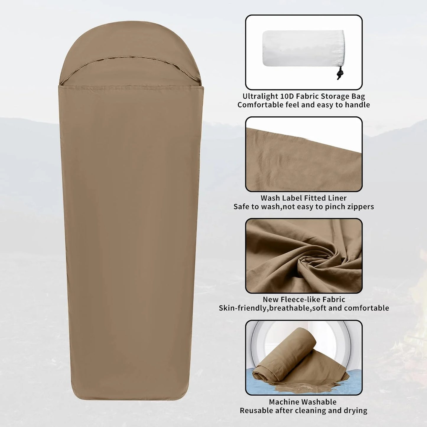 1 PC Ultra Lightweight Washable Sleeping Bag With Lightweight Adult Travel Bed Sheet Lining For Camping Hotels And Youth Travel