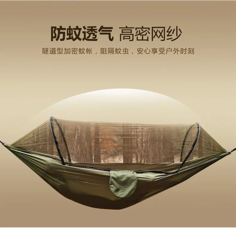 260*140cm Automatic Quick-opening Mosquito Net Hammock Outdoor Camping Bed Pole Anti-rollover Nylon Hammock with Mosquito Net