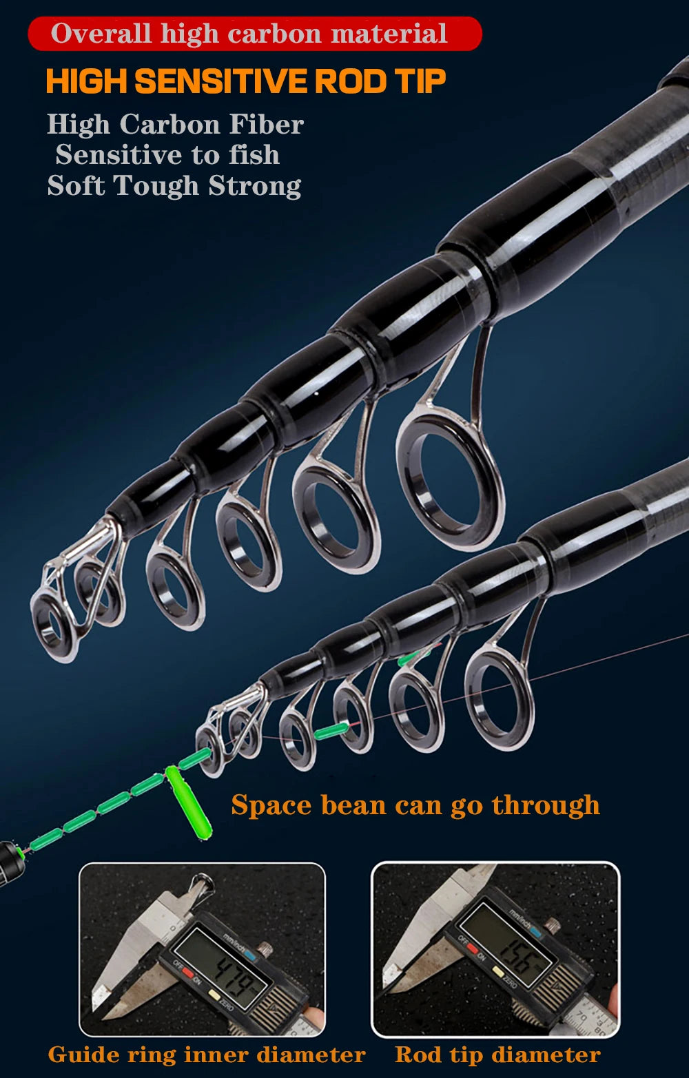 1.8M 2.1M 2.4M 2.7M 3.0M Portable Telescopic Fishing Rod Carbon Fiber Spinning/Casting Fish Rod Tackle