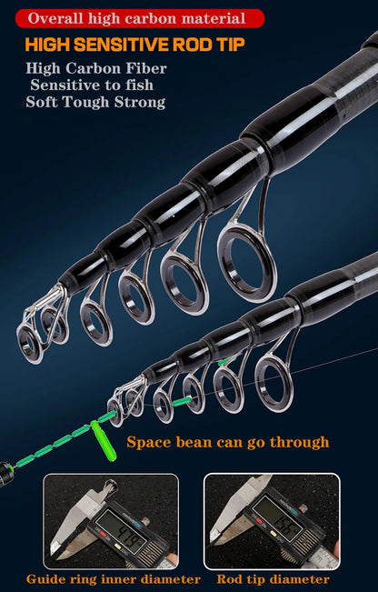 1.8M 2.1M 2.4M 2.7M 3.0M Portable Telescopic Fishing Rod Carbon Fiber Spinning/Casting Fish Rod Tackle