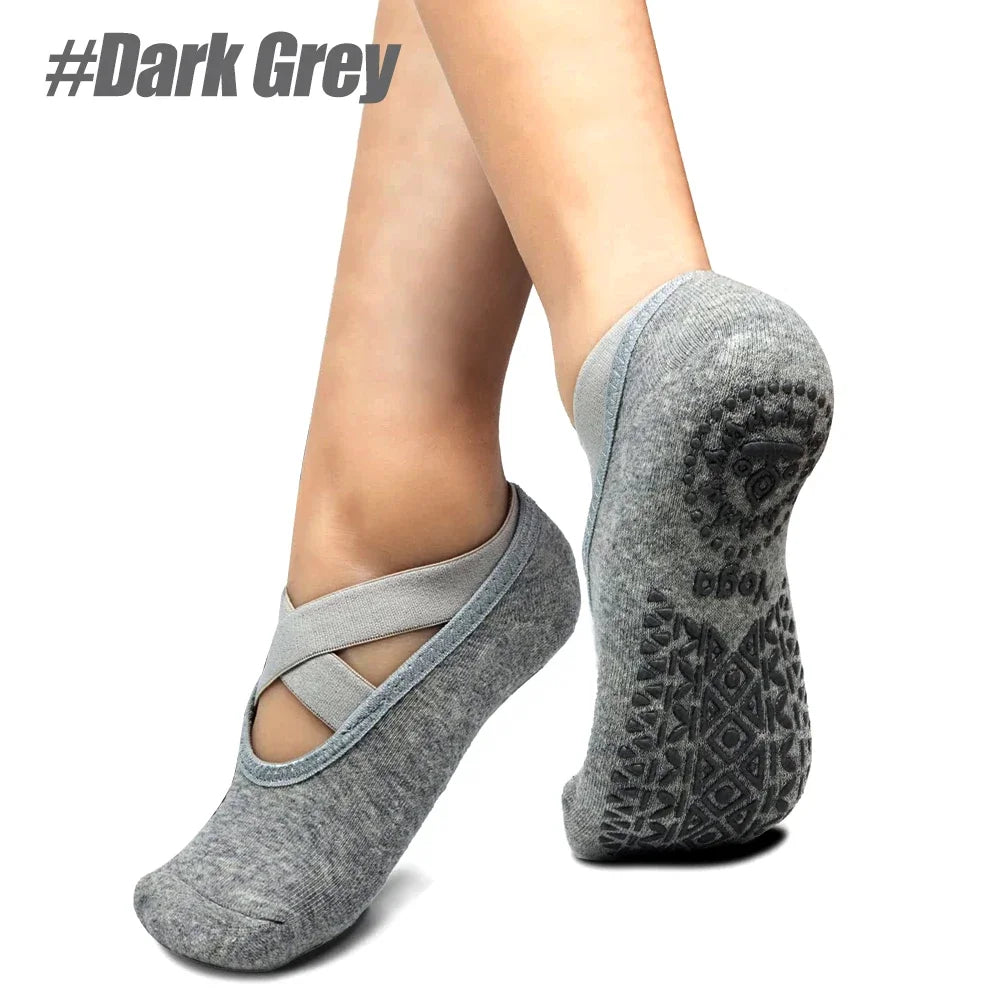 1 Pair Sports Yoga Socks for Women Girls Non-Slip Grips & Straps, Ideal for Pilates, Pure Barre, Ballet, Dance, Barefoot Workout