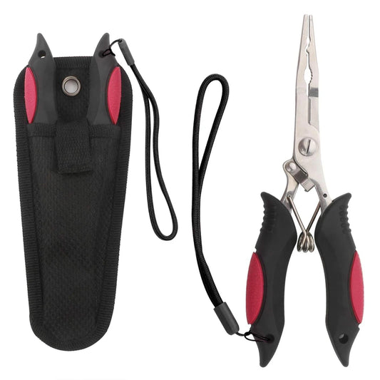 Multifunctional Fishing Pliers Stainless Steel Braided Line Cutter Scissors Hook Remover with Pliers Sheath Lanyard Fishing Tool