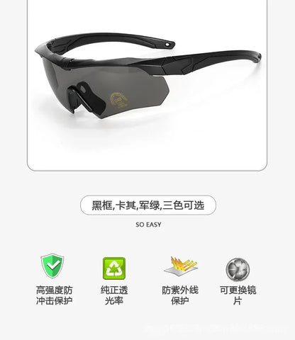 HD 3 Lens Tactical Cycling Goggles CS Airsoft Windproof Army Shooting Polarized GlassesMotorcycle Cycling Outdoor Sport