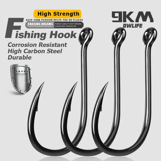 9KM Fishing Hooks 50~200Pcs Carp Hook Saltwater Fishing Circle Hook Strong Needle Point Barbs Ringed Eye Saltwater