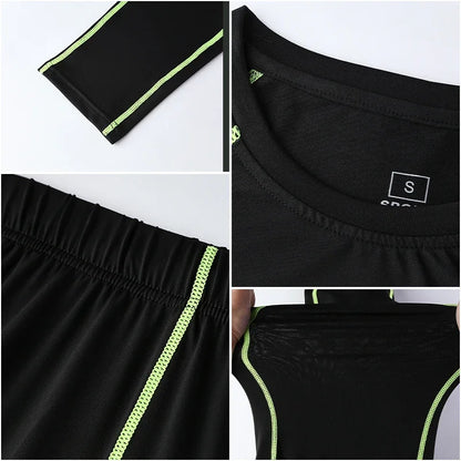 Mens Compression Set Running Tights Workout Fitness Jogging Training Clothes Tracksuit Men Long Sleeve Shirt Sport Suit 725+726