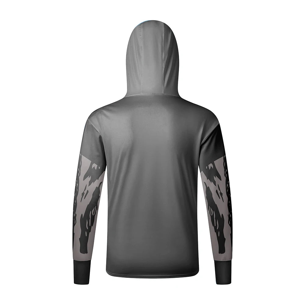 Men's casual hooded fishing suit with face mask quick drying long sleeved sun protection outdoor fishing hiking clothing