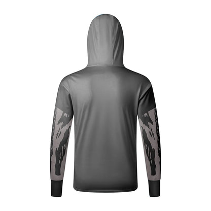Men's casual hooded fishing suit with face mask quick drying long sleeved sun protection outdoor fishing hiking clothing