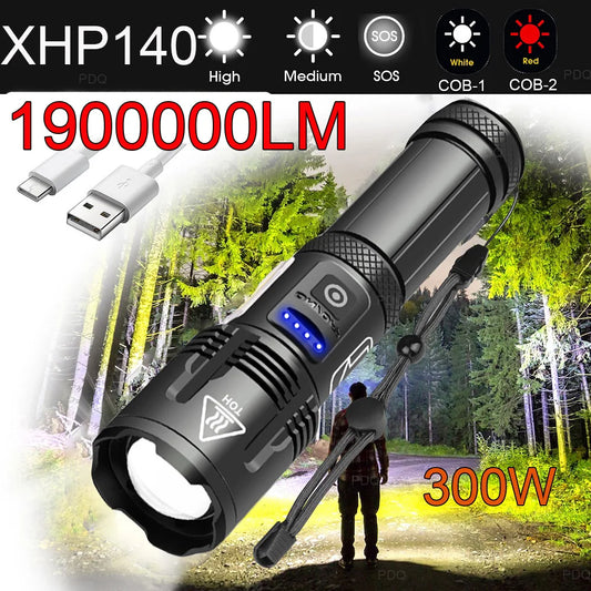1900000LM XHP140 300W Led Most Powerful Flashlight 18650 XHP50 USB Rechargeable High power Torch light 10000MAh Tactical Lantern