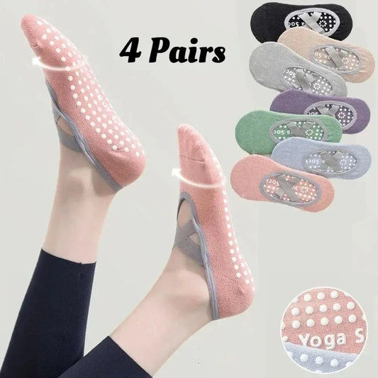 1/ 4Pair Professional Women Yoga Sock Silicone Anti-slip Ballet Pilates Socks Women Backless Breathable Bandage Yoga Sport Socks