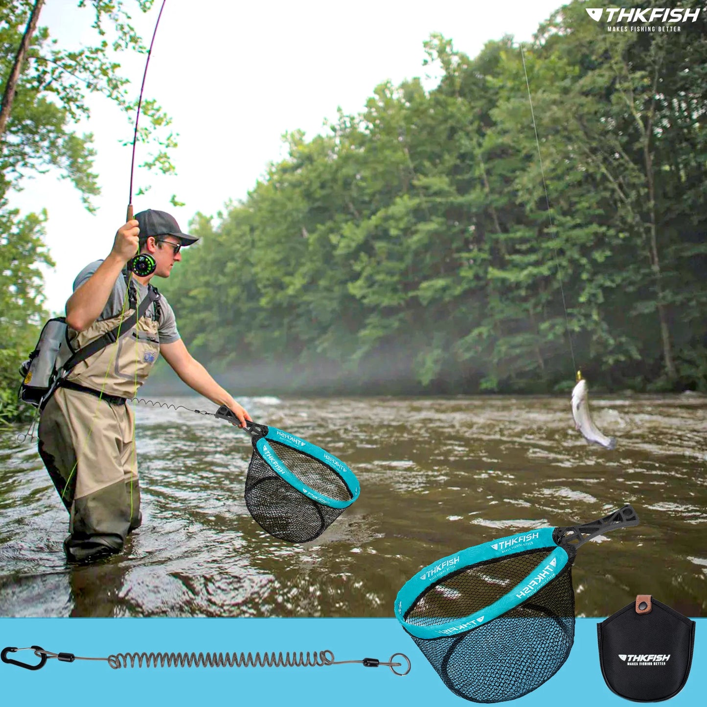 Foldable Fly Fishing Nets Portable Mesh Fishing Hand Net Outdoor Stream ABS Handle Dip Casting Landing Net Fishing Tools