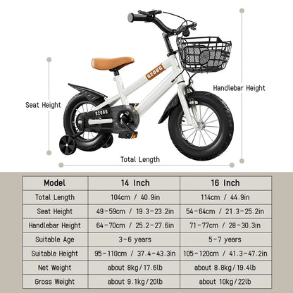 14inch 16inch Kids Bike Bicycle for Girls Ages 3-7 Years with Training Wheels Basket Kids Bicycle