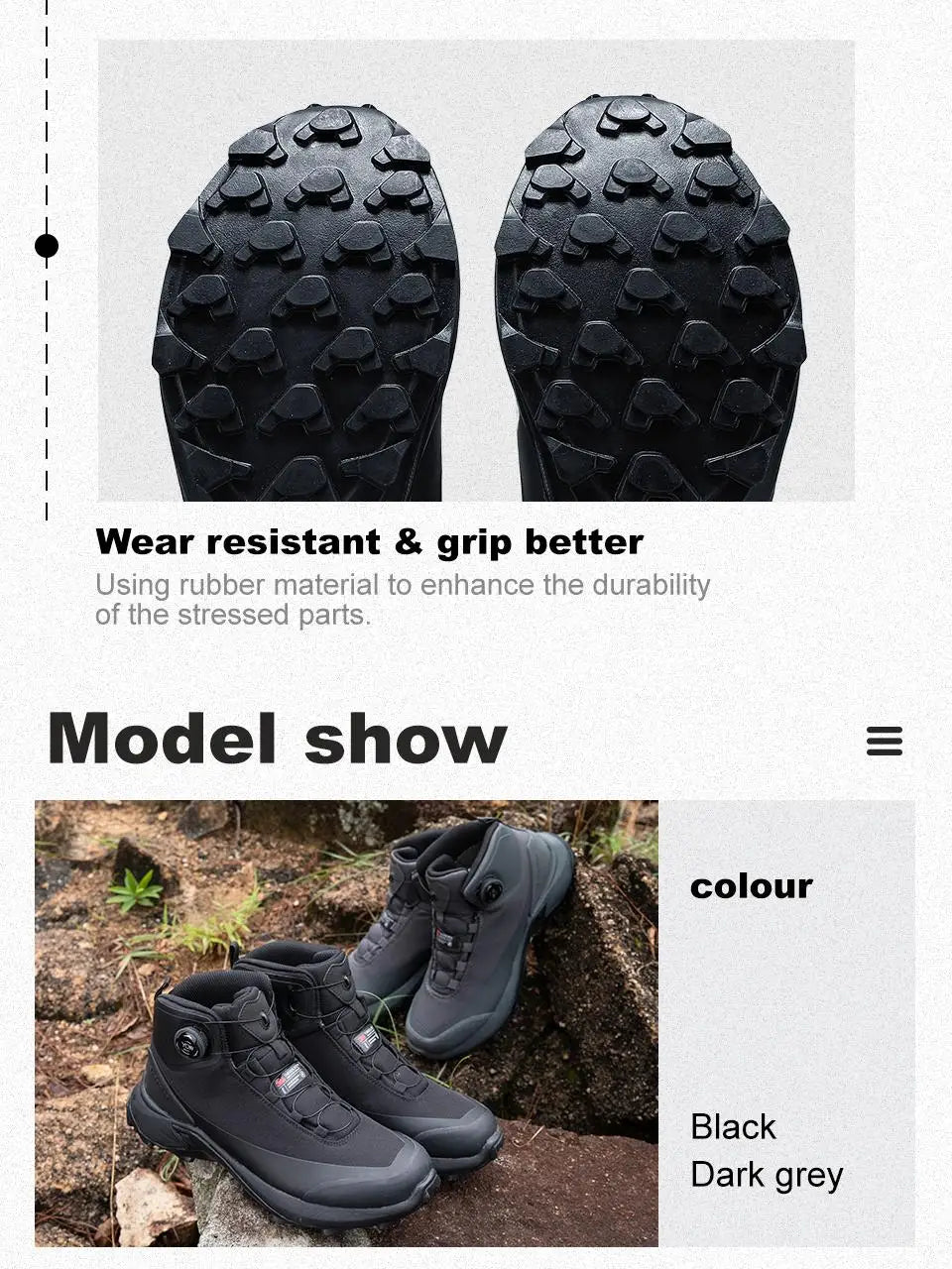 Baasploa Men Outdoor Sneakers Anti Splash Water Rotating Button Hiking Shoes Comfort High-Top Trekking Walking Shoes Non-Slip