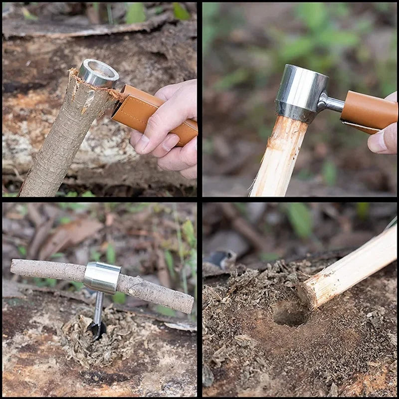 Hand Auger Wrench Scotch Eye Wood Auger Manual Hole Maker Gear Multitool for Camping Bushcraft and Outdoor