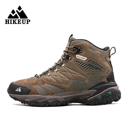 HIKEUP Winter Boot Men Outdoor Hiking Boots Suede High Top Trekking Men Shoes Rainproof Tactical Combat Military Boots