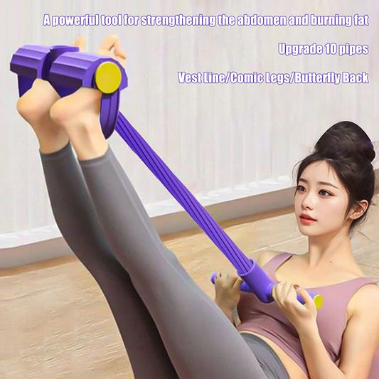 10-Tube Yoga Pedal Puller Woman Resistance Bands Abdomen Waist Arm Training Elastic Pull Rope Fitness Equipment