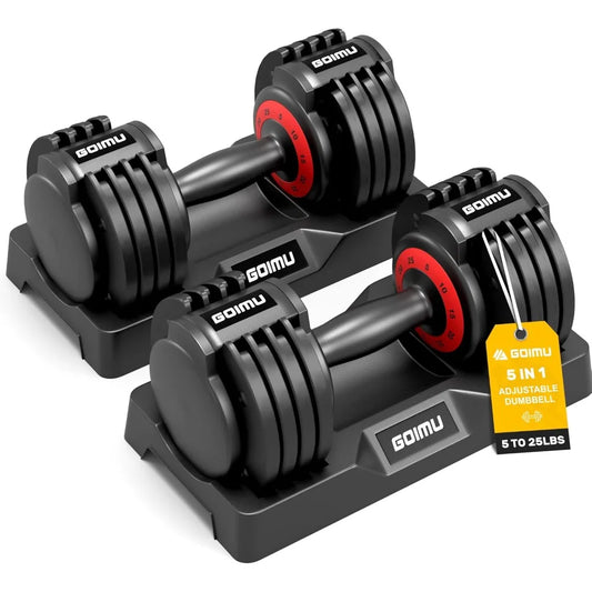 25LB / 55LB Adjustable Dumbbell Set, Single or Pair Dumbbell Weights, 5 in 1 Free Weight with Anti-Slip Handle, Perfect for Home
