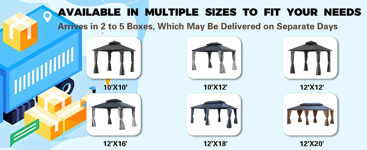 12 * 12FT Patic Gazebo with Steel Canopy,Outdoor Permanent Hardtop Gazebo Canopy for Patio, Garden, Backyard (12X12FT)