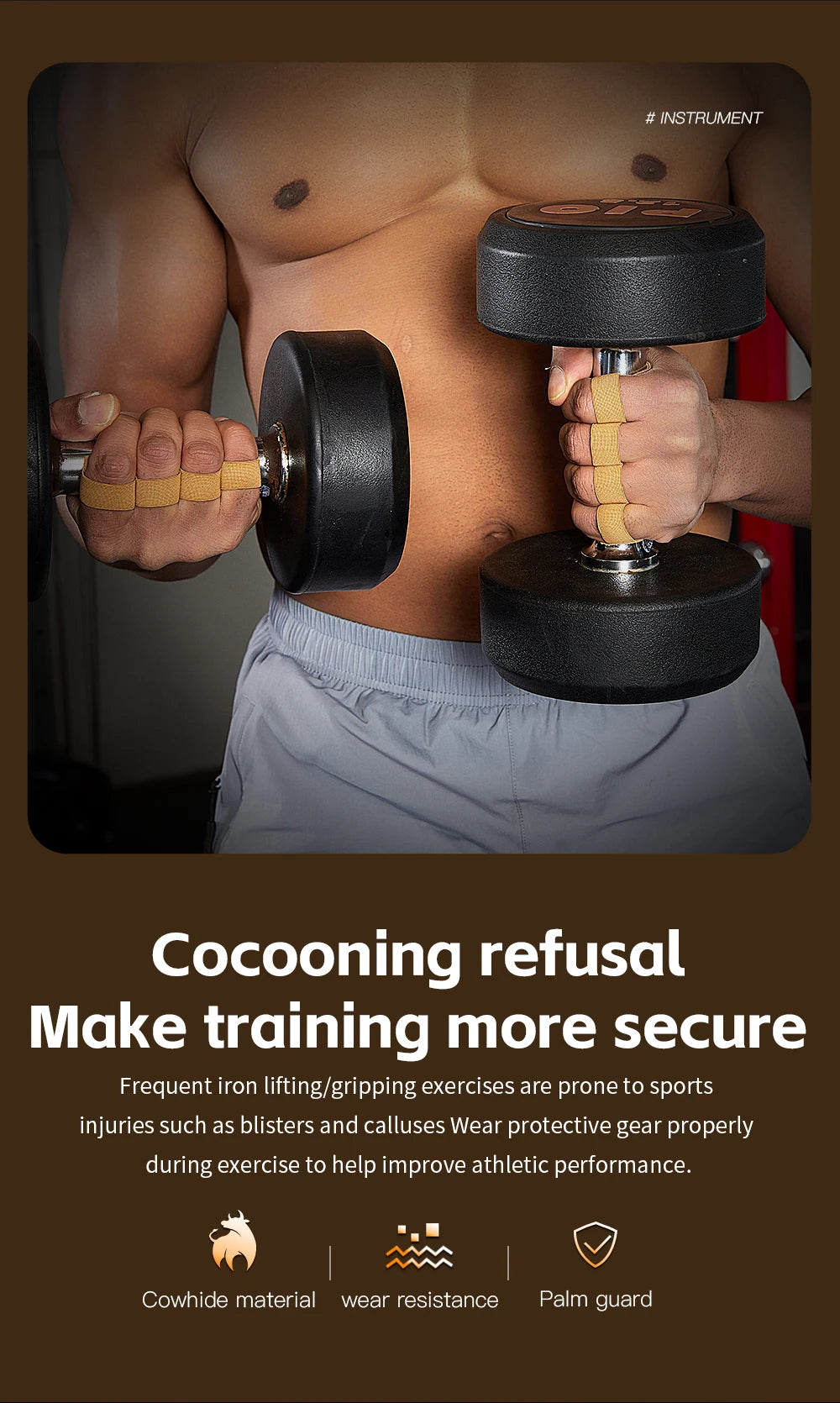 Cowhide weightlifting training gloves with palm protection for men's and women's fitness, gymnastics, grip strength, pull ups, a