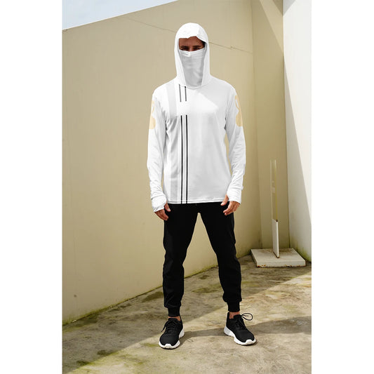 Men's casual hooded fishing suit with face mask quick drying long sleeved sun protection outdoor fishing hiking clothing