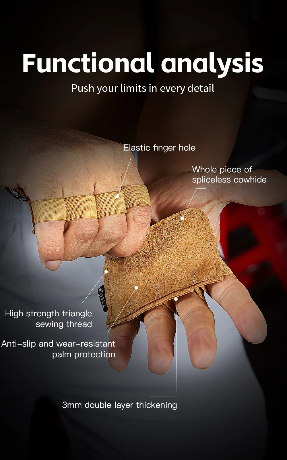 Cowhide weightlifting training gloves with palm protection for men's and women's fitness, gymnastics, grip strength, pull ups, a