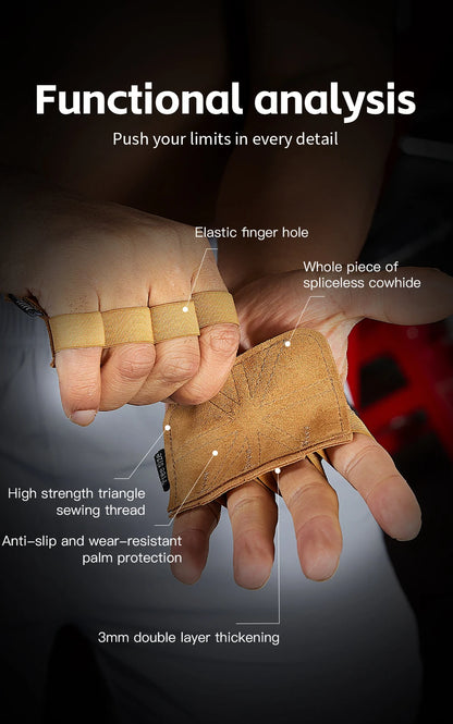 Cowhide weightlifting training gloves with palm protection for men's and women's fitness, gymnastics, grip strength, pull ups, a
