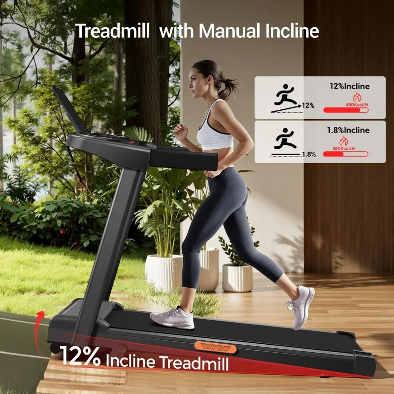 12% Incline Treadmill with Handle, 3-in-1 Portable Treadmills for Home, Foldable Treadmills with 300 Lbs Weight Capacity