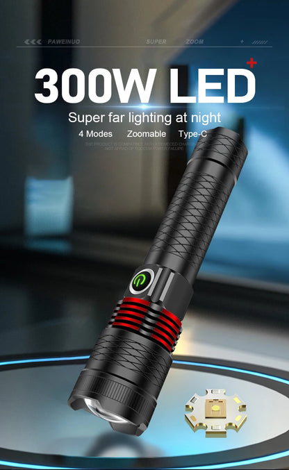 10000mAh High Power LED Flashlights Type-C Rechargeable LED Torch  5000M Ultra Powerful Flashlight Outdoor Tactical Lantern