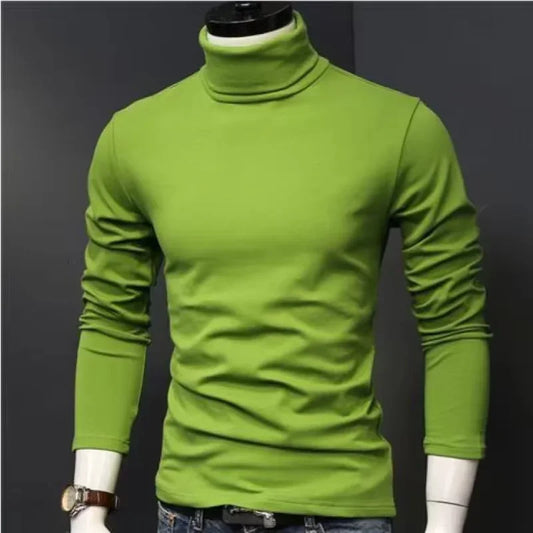 2025 Autumn New Men Mid to High Collar Warm Clothes Solid Color Outdoor Leisure Running Slimming Long Sleeve Bottom Shirt