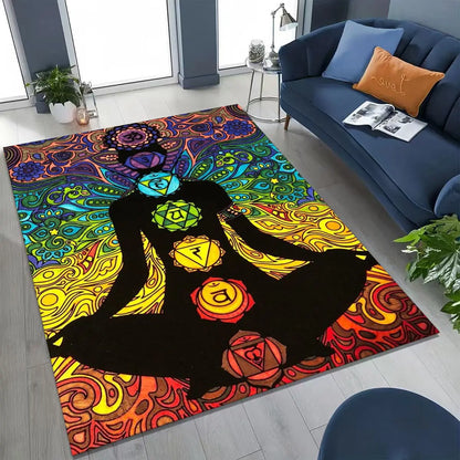 Bohemia Yoga chakra Mandala Spirit Meditation Rug for Bedroom Living Room Sofa Home Doormat Decor,Large Kids Non-slip Floor Mat