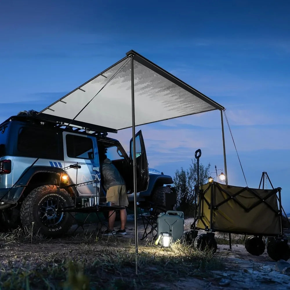 Car Side Off Road Awning 8.2 x10ft,Waterproof Pull-Out for Camping 5000mm PU Adjustable Height Retractable Roof Rack for Vehicle