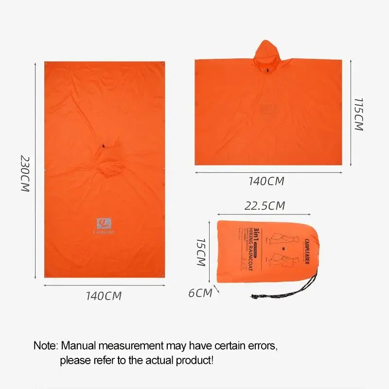 YANBIGUO 3-In- 1pc Multifunctional Lightweight Rain Poncho with Hood - Outdoor Camping Tent Mat, Hiking and Cycling Rain Cover