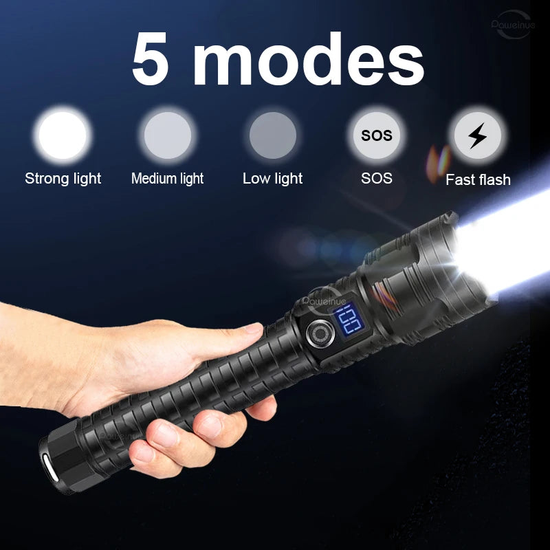 10000mAh High Power LED Flashlights Type-C Rechargeable LED Torch  5000M Ultra Powerful Flashlight Outdoor Tactical Lantern