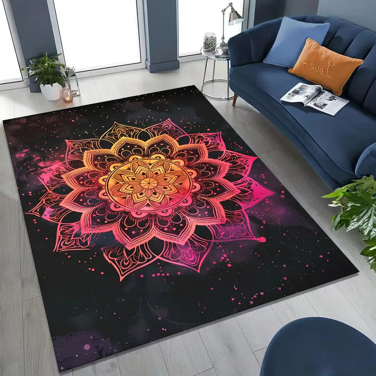 2026 Rainbow Mandala Flower Chakras Yoga Bohemia Art Rug for Bedroom Living Room Sofa Home Doormat Decor,Kid Non-slip Floor Mat