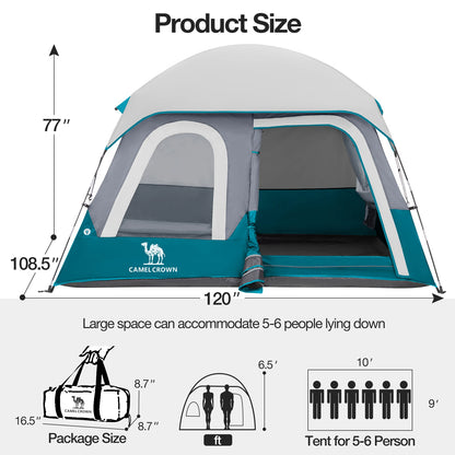GOLDEN CAMEL 4-6 Person Camping Tents Hand-built Waterproof Portable Sunscreen Beach Backpacking Tent Thickened Camping Hiking